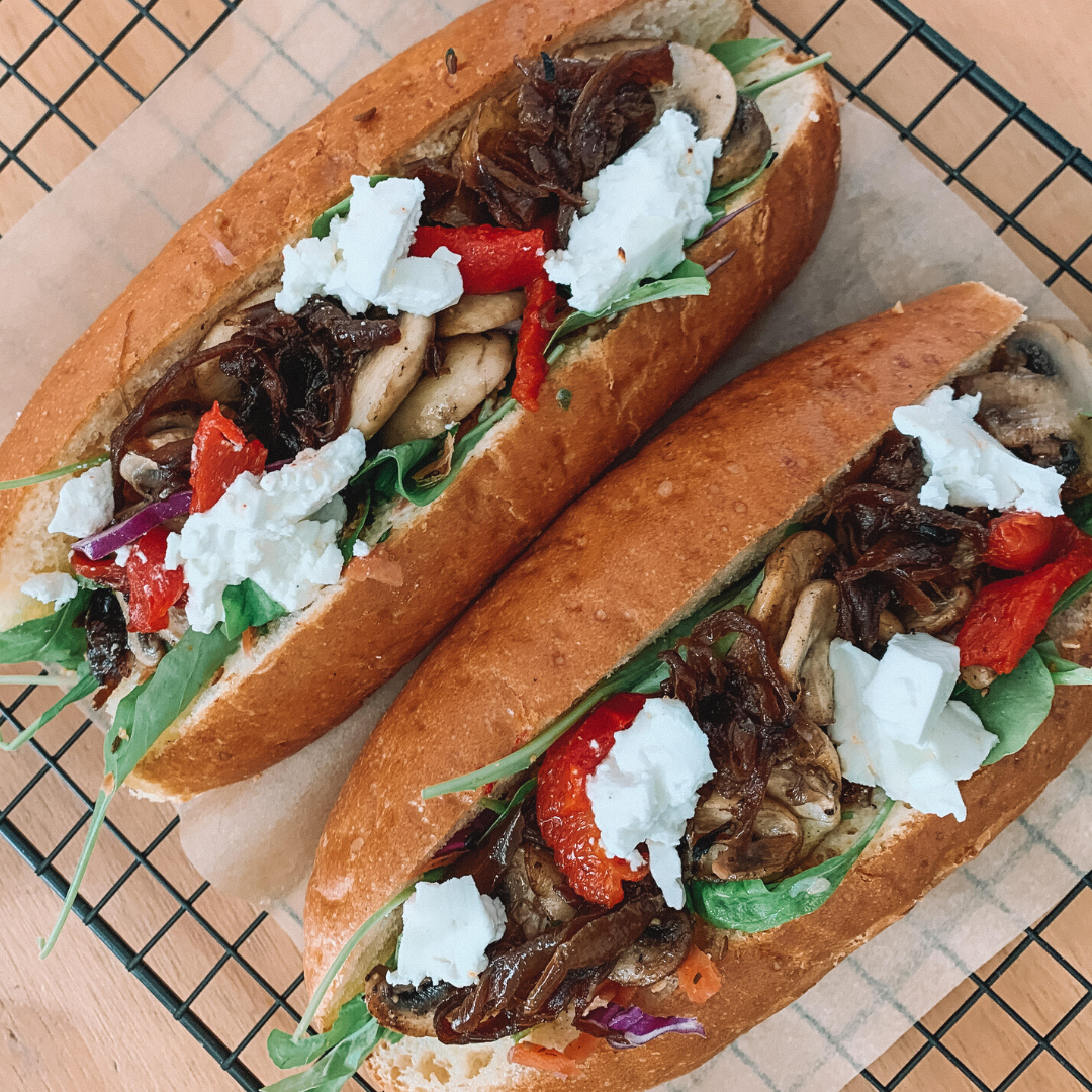 Grilled Mushroom & Feta Sub with Caramelised Onions