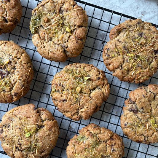Salted chocolate chuck and pistachio Cookies