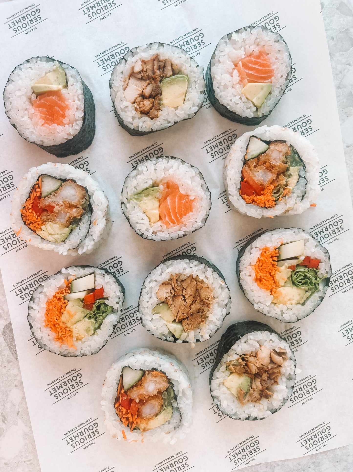 An assortment of hand rolled sushi