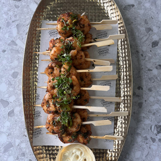 Harissa prawn skewers with mayo