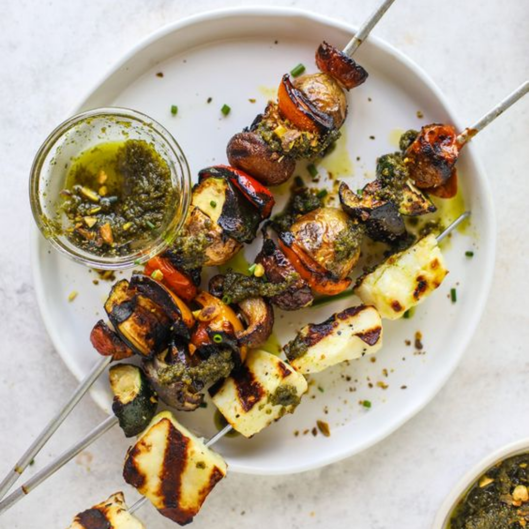 Halloumi & Vegetable Skewers with Crunchy Slaw (GLUTEN FREE